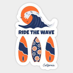 Ride the wave surfboard california Sticker